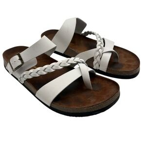 White Mountain Hazy Sandals Women 9 White Leather Braided Strappy Buckle
